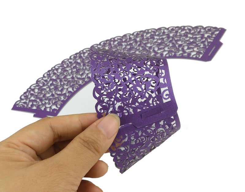 yueton Pack of 50 Cake Wrapper Wraps Liner Wedding Party Baby Shower Cupcake Decoartion (Purple) - Image 5